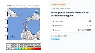 Gempa Hari Ini Jumat 13 Februari 2026 Jelang Akhir Pekan, Dua Kali Getarkan Indonesia
