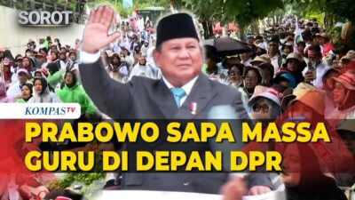 Momen Prabowo Sapa Massa Guru Madrasah Swasta Saat Lewati Depan DPR